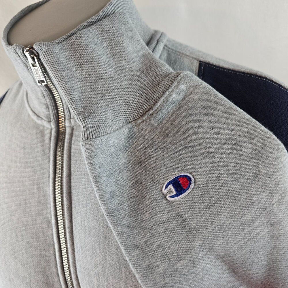 Champion Reverse Weave Mens Small Gray Red Navy Pullover Quarter Zip Sweatshirt - Picture 6 of 9